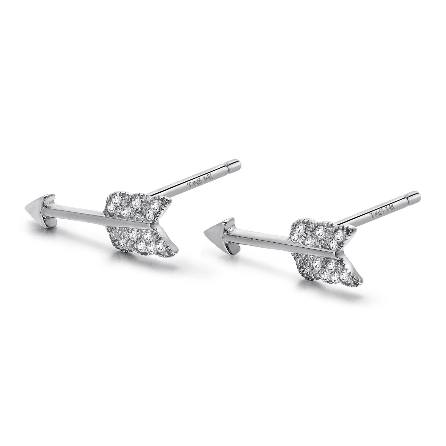 14k Gold Diamond Feather Arrow Stud Earrings