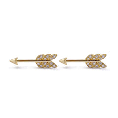 14k Gold Diamond Feather Arrow Stud Earrings