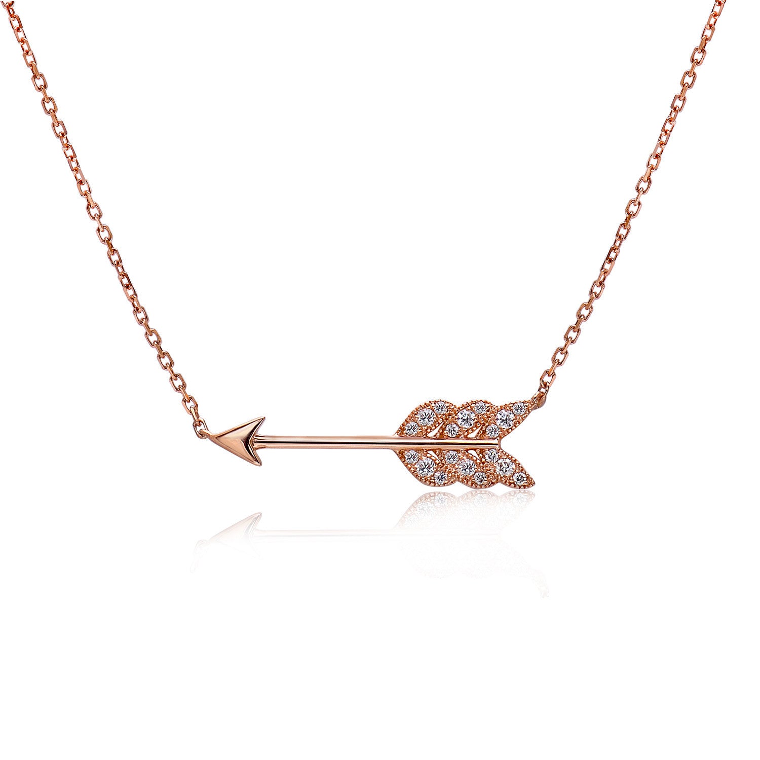 14k Gold Diamond Feather Arrow Necklace