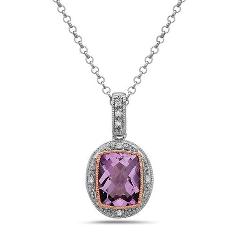 Silver & 14K Gold Gemstone And Diamond Pendant