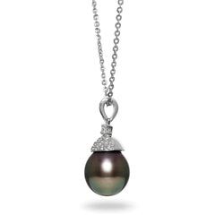 10-11mm Tahitian Cultured Pearl and Diamond Pendant Necklace