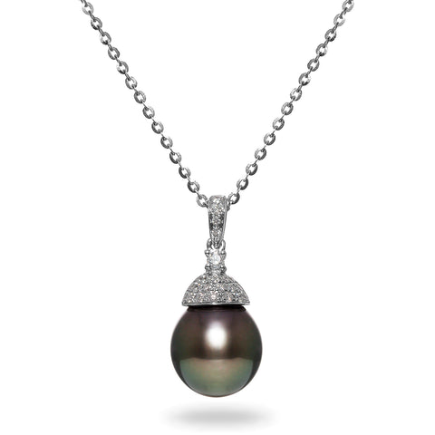 10-11mm Golden South Sea  Cultured Pearl and Diamond Pendant Necklace