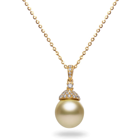 10-11mm Golden South Sea  Cultured Pearl and Diamond Pendant Necklace