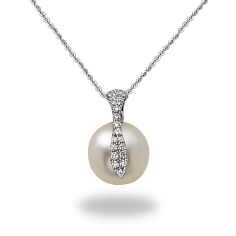 10-12mm White South Sea Cultured Pearl and Diamond Necklace