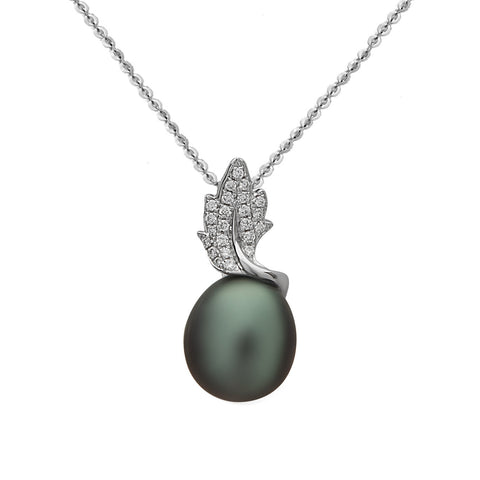 Leaf Collection 10-11mm Tahitian Pearl and Diamond Ring