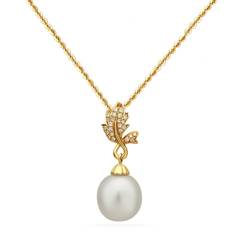 Leaf Collection 10-11mm Tahitian Pearl and Diamond Pendant