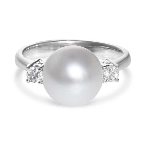9-10mm White South Sea Cultured Pearl and Diamond Ring
