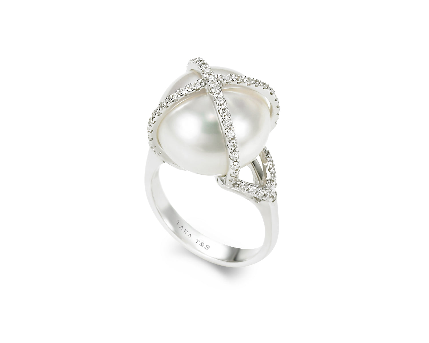 14-16mm White South Sea Pearl and Diamomd Ring