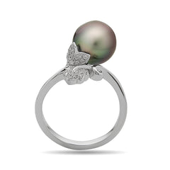 Leaf Collection 10-11mm Tahitian Pearl and Diamond Ring