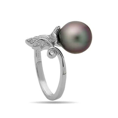 Leaf Collection 10-11mm White South Sea Pearl and Diamond Ring