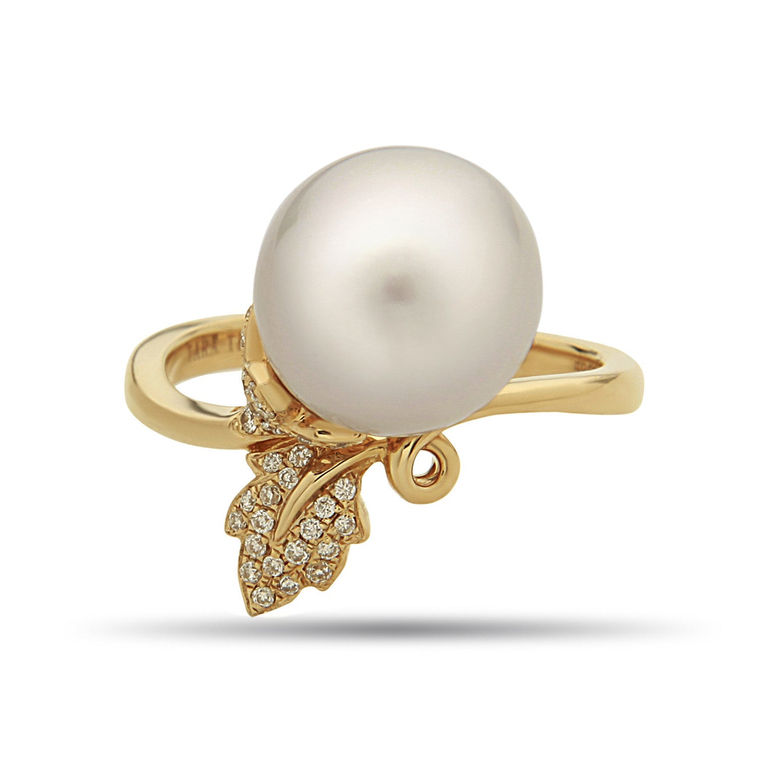Leaf Collection 10-11mm White South Sea Pearl and Diamond Ring