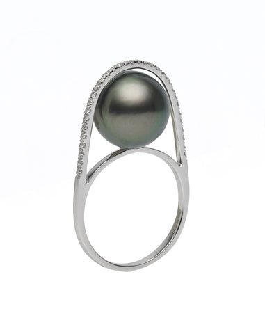 Galaxy Collection 11-12mm White South Sea Pearl and Diamond Ring