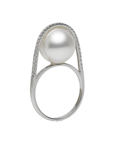 Galaxy Collection 11-12mm White South Sea Pearl and Diamond Ring