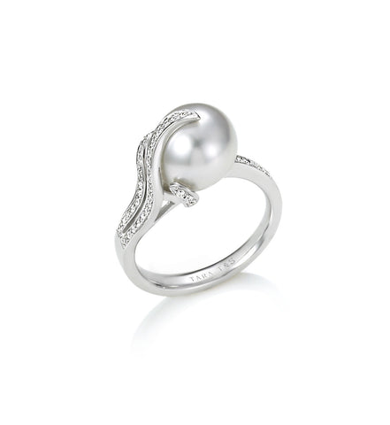 Leaf Collection 11-12mm White South Sea Pearl and Diamond Ring